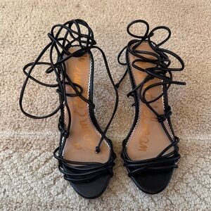 Sam Edelman Black Strappy Heels Lace-Up Design
